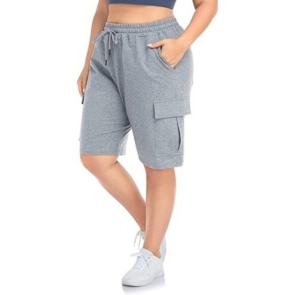 ZERDOCEAN Women's Plus Size Cargo Sweat Shorts Active Heather Gray 1xl - Picture 1 of 5